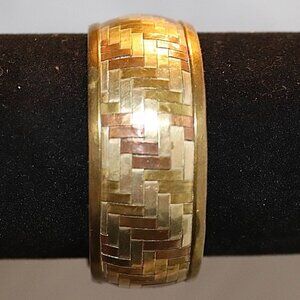 Vintage Brass & Copper Multi-Metal Woven Pattern Cuff Bracelet Adjustable Fit El